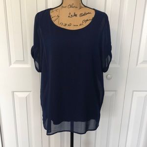 WHBM Navy Double Layer Short Sleeve Shirt